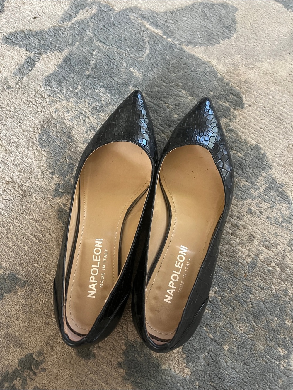 Napoleoni Black Pointed-Toe Croc-Embossed Flats